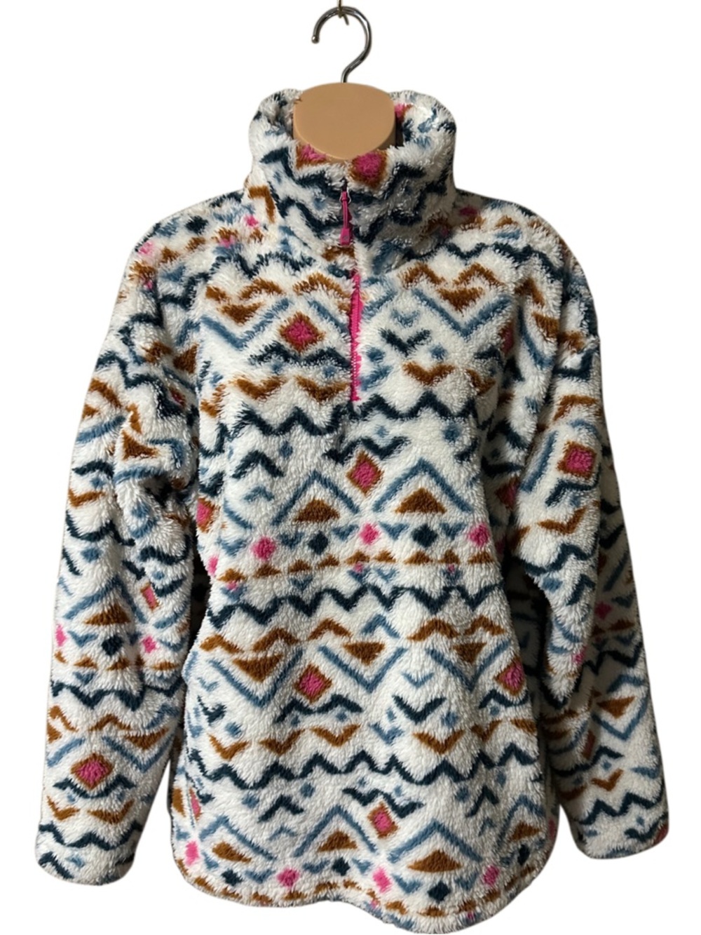 Eddie Bauer Ladies Plush Southwest Aztec 1/4 Zip Pullover Teddy Jacket
